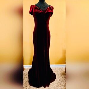 Xscape Burgundy Velvet Long Dress